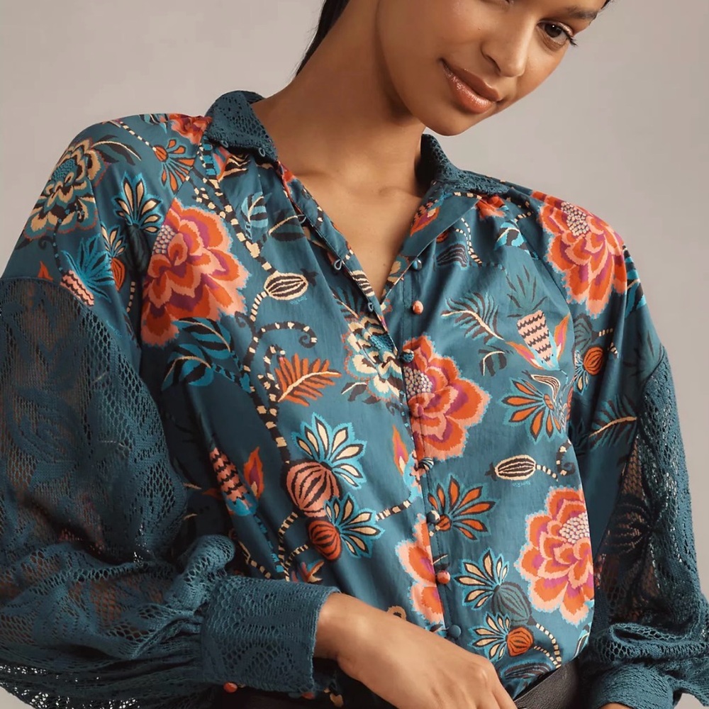 FARM Rio Teal and Red Floral top - Picture 2 of 4